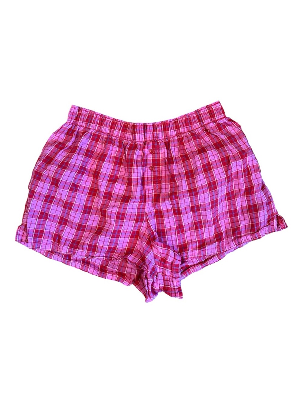 Colsie Pink Plaid Elastic-Waist Women's Athletic Shorts